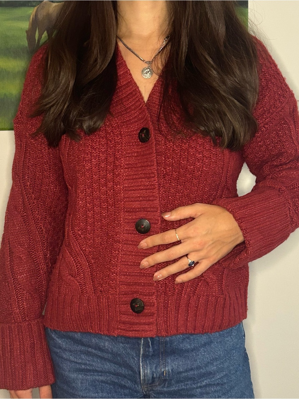 Abercrombie & Fitch Brick Red Cable Knit Button Cardigan